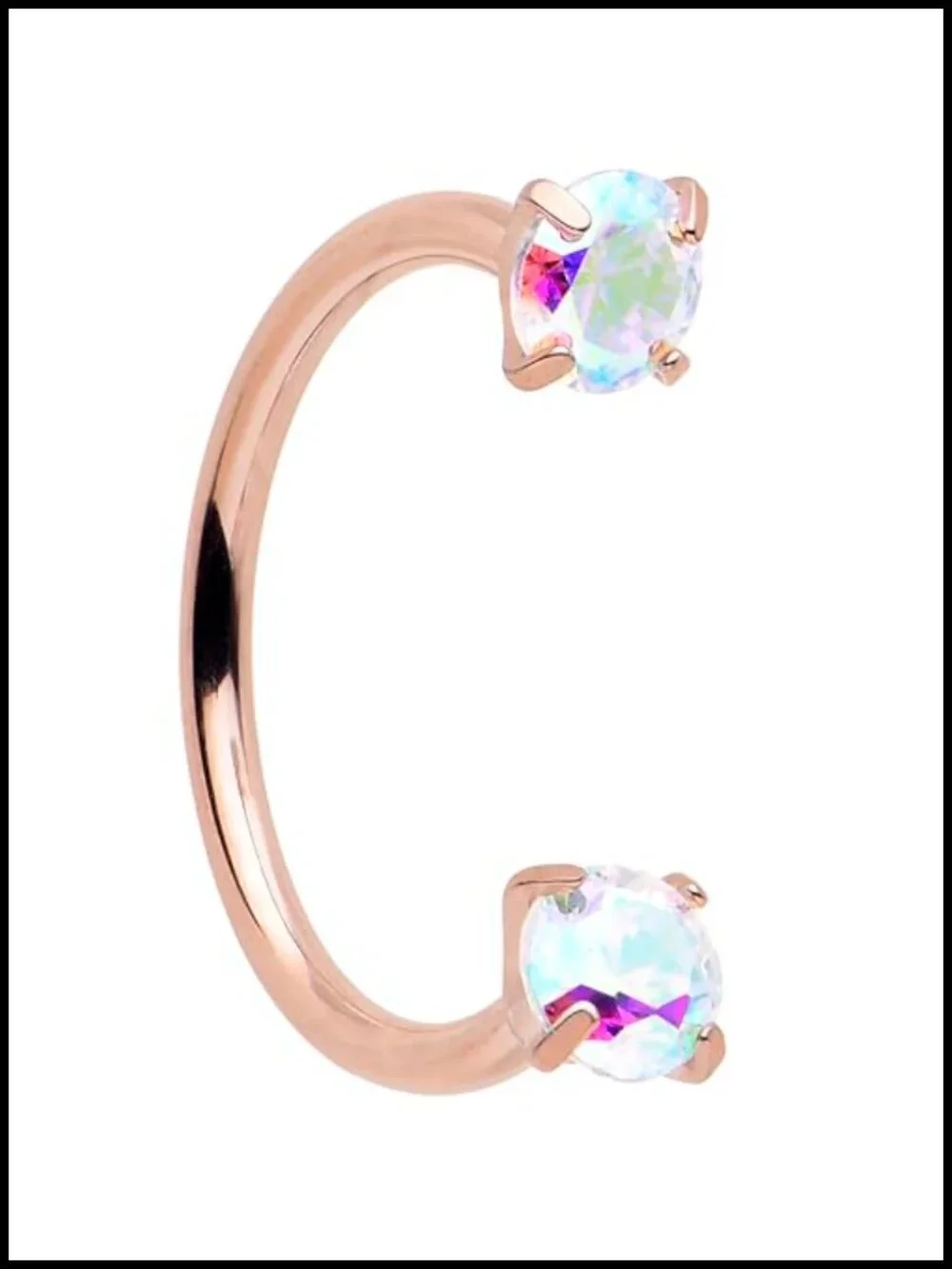 Titanium Horseshoe Nose Ring with CZ Ends, 20 Gauge, Push In, Hypoallergenic